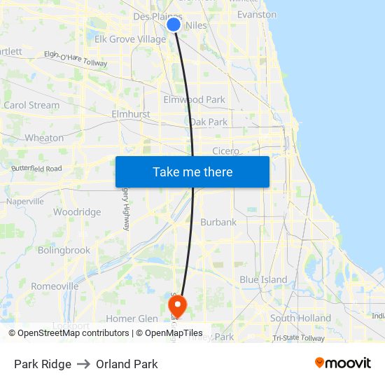 Park Ridge to Orland Park map