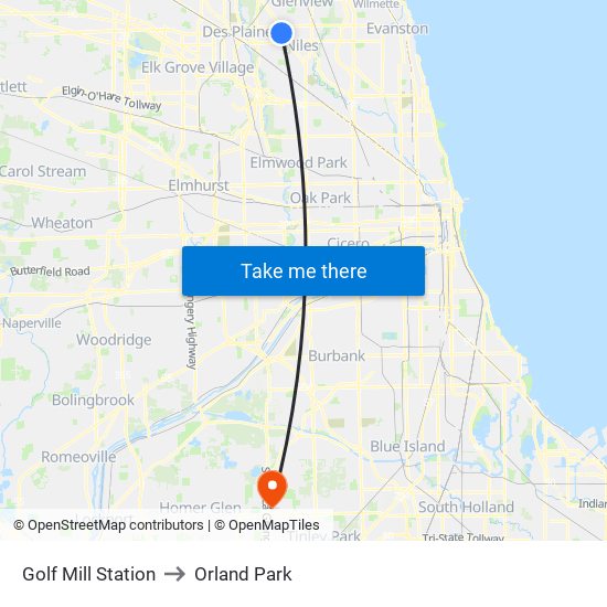 Golf Mill Station to Orland Park map