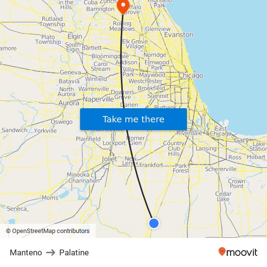 Manteno to Palatine map