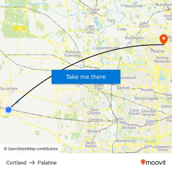 Cortland to Palatine map