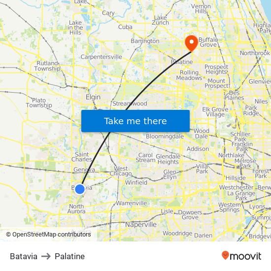 Batavia to Palatine map