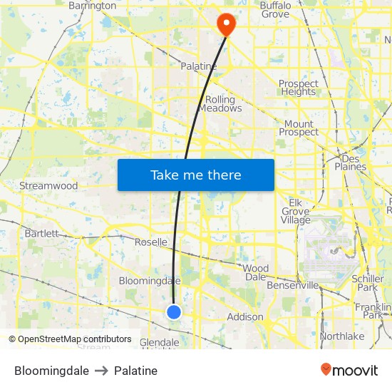 Bloomingdale to Palatine map