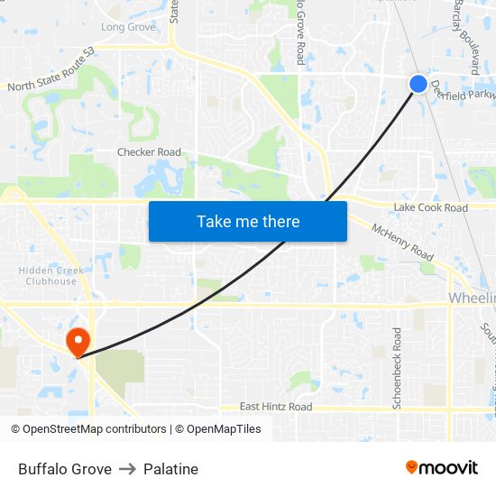 Buffalo Grove to Palatine map