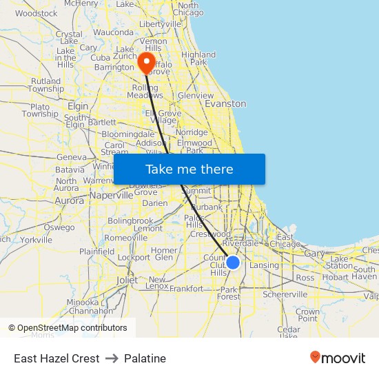 East Hazel Crest to Palatine map