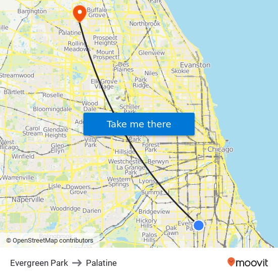 Evergreen Park to Palatine map