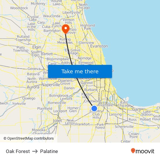 Oak Forest to Palatine map