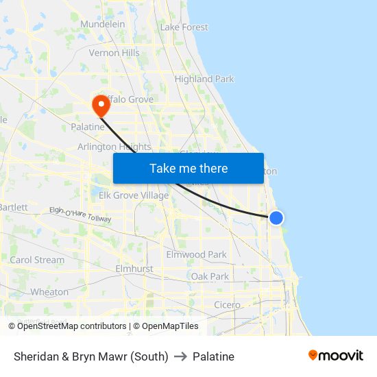 Sheridan & Bryn Mawr (South) to Palatine map