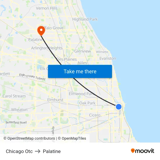 Chicago Otc to Palatine map