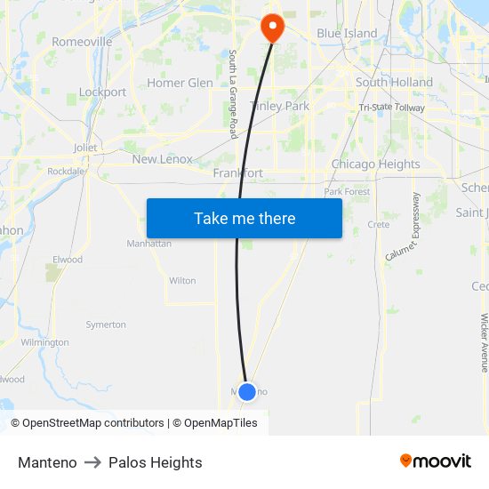 Manteno to Palos Heights map