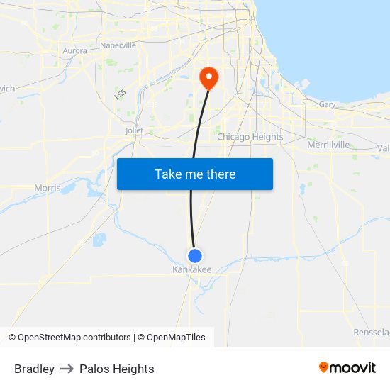Bradley to Palos Heights map