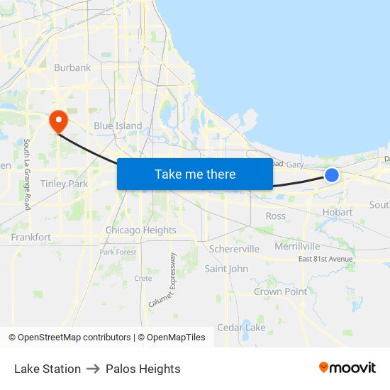 Lake Station to Palos Heights map