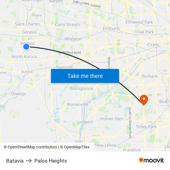 Batavia to Palos Heights map