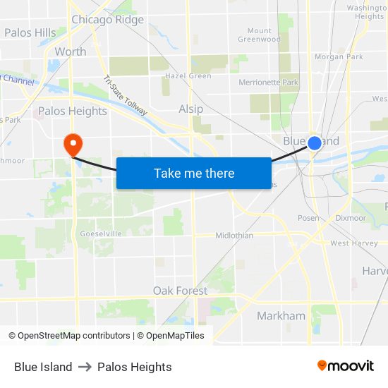Blue Island to Palos Heights map