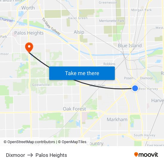 Dixmoor to Palos Heights map