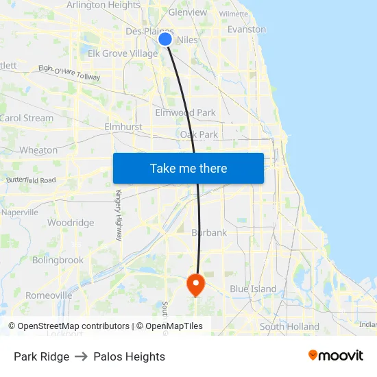 Park Ridge to Palos Heights map