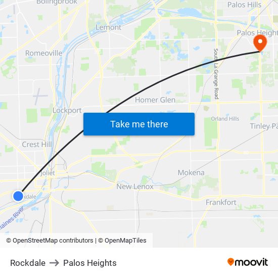 Rockdale to Palos Heights map