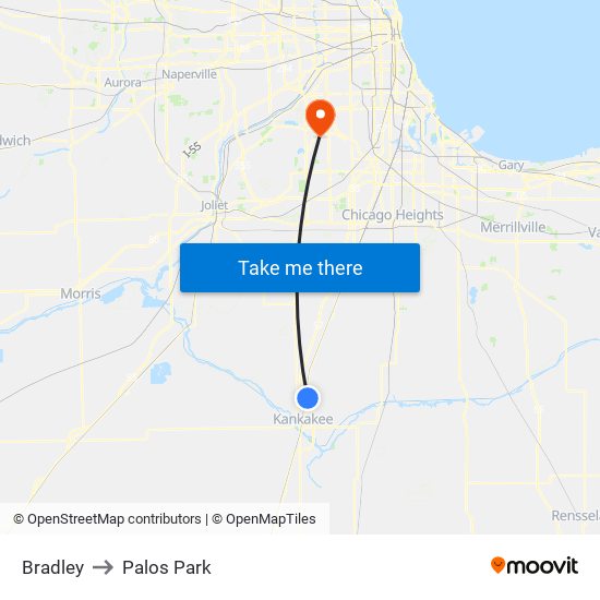 Bradley to Palos Park map