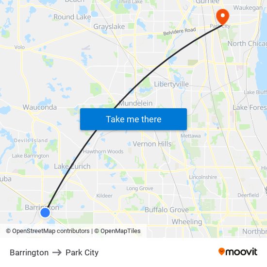 Barrington to Park City map