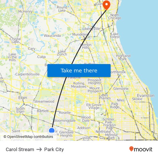 Carol Stream to Park City map