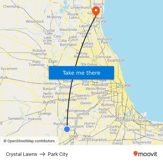 Crystal Lawns to Park City map