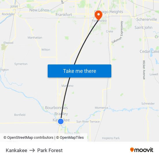 Kankakee to Park Forest map