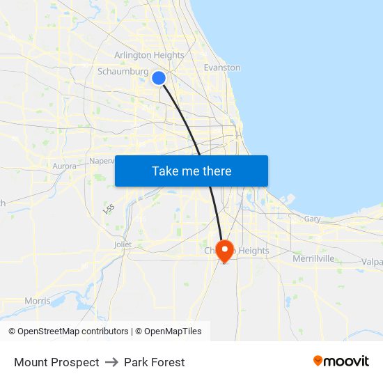 Mount Prospect to Park Forest map