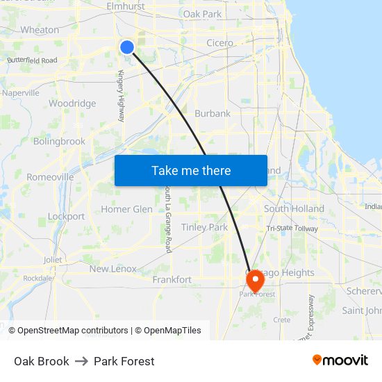 Oak Brook to Park Forest map