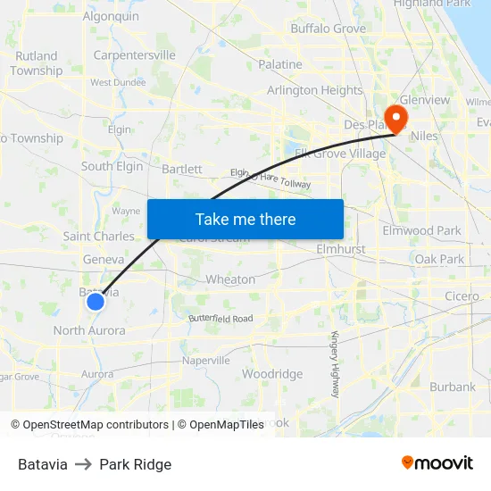Batavia to Park Ridge map
