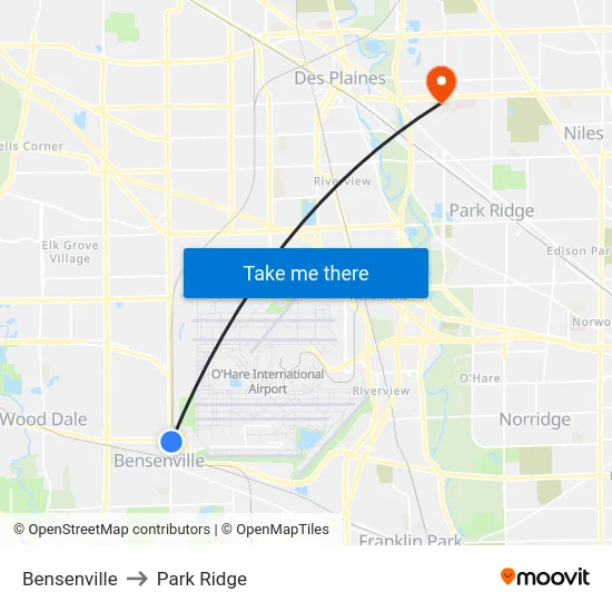Bensenville to Park Ridge map