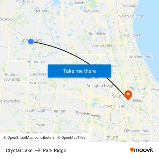 Crystal Lake to Park Ridge map