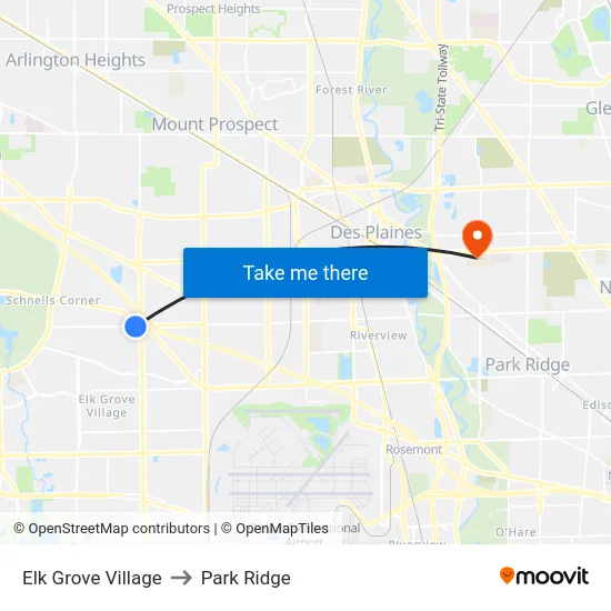 Elk Grove Village to Park Ridge map