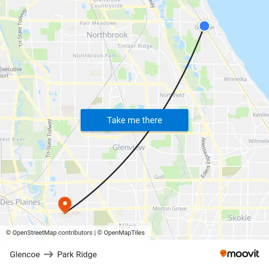 Glencoe to Park Ridge map