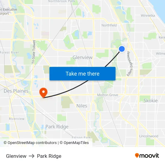 Glenview to Park Ridge map