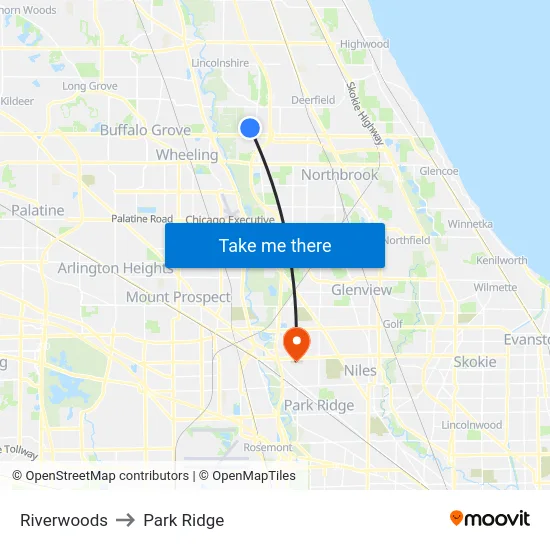 Riverwoods to Park Ridge map
