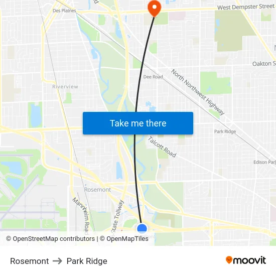 Rosemont to Park Ridge map