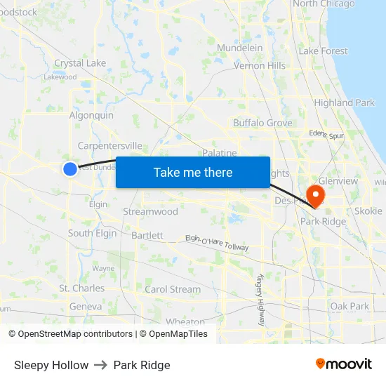 Sleepy Hollow to Park Ridge map