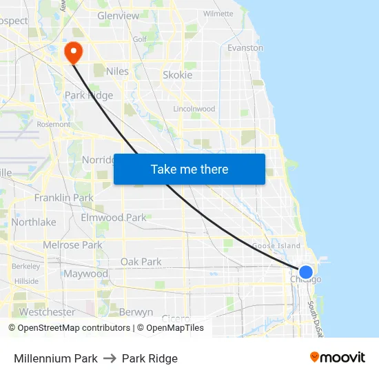 Millennium Park to Park Ridge map