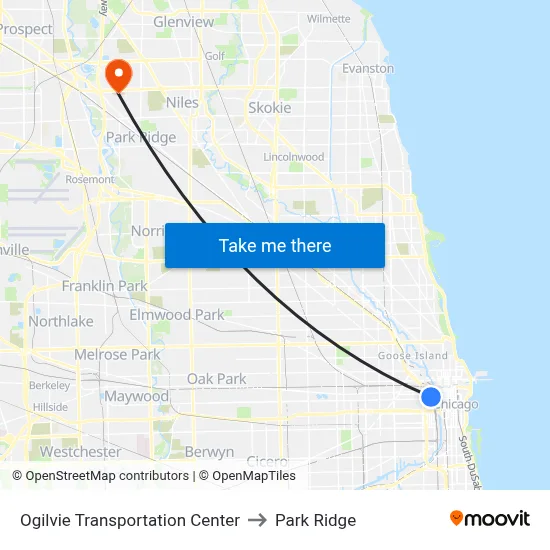Ogilvie Transportation Center to Park Ridge map