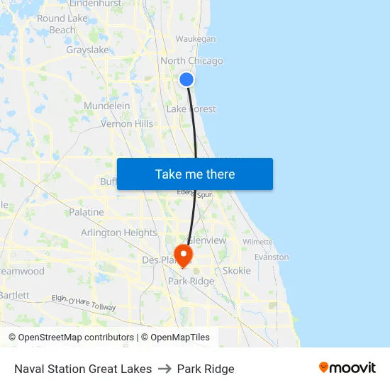 Naval Station Great Lakes to Park Ridge map