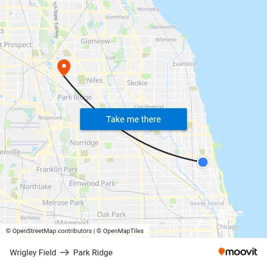 Wrigley Field to Park Ridge map