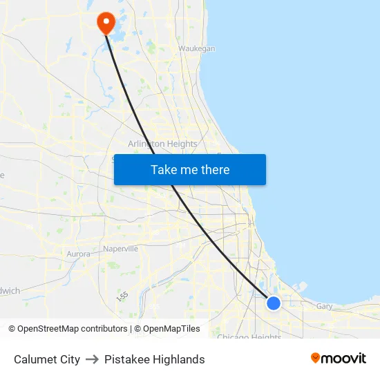 Calumet City to Pistakee Highlands map