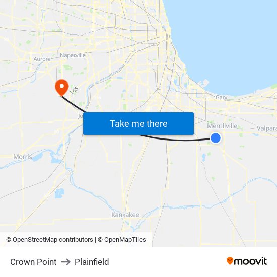 Crown Point to Plainfield map