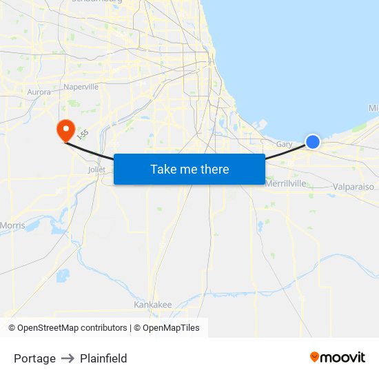 Portage to Plainfield map