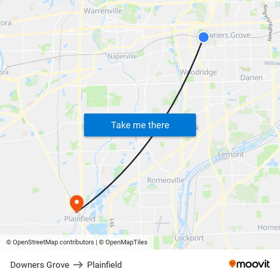 Downers Grove to Plainfield map