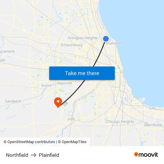 Northfield to Plainfield map