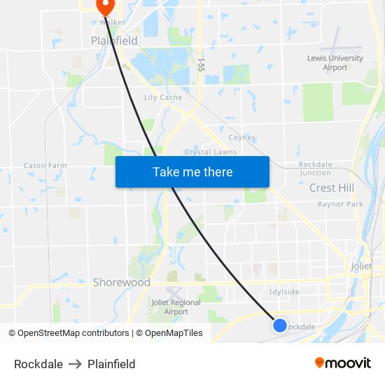 Rockdale to Plainfield map