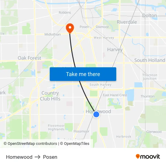 Homewood to Posen map