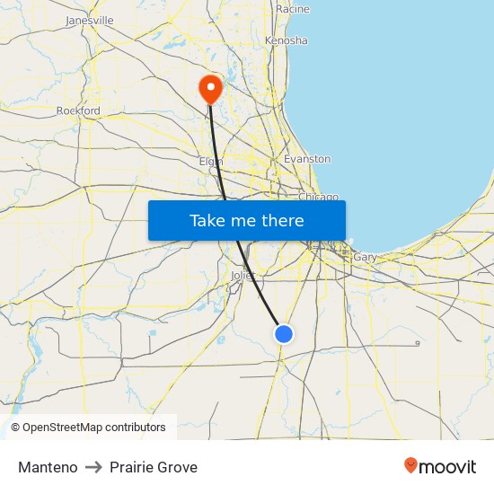 Manteno to Prairie Grove map