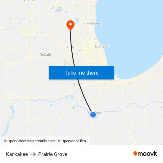 Kankakee to Prairie Grove map
