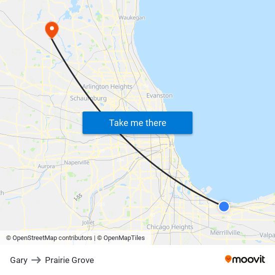 Gary to Prairie Grove map